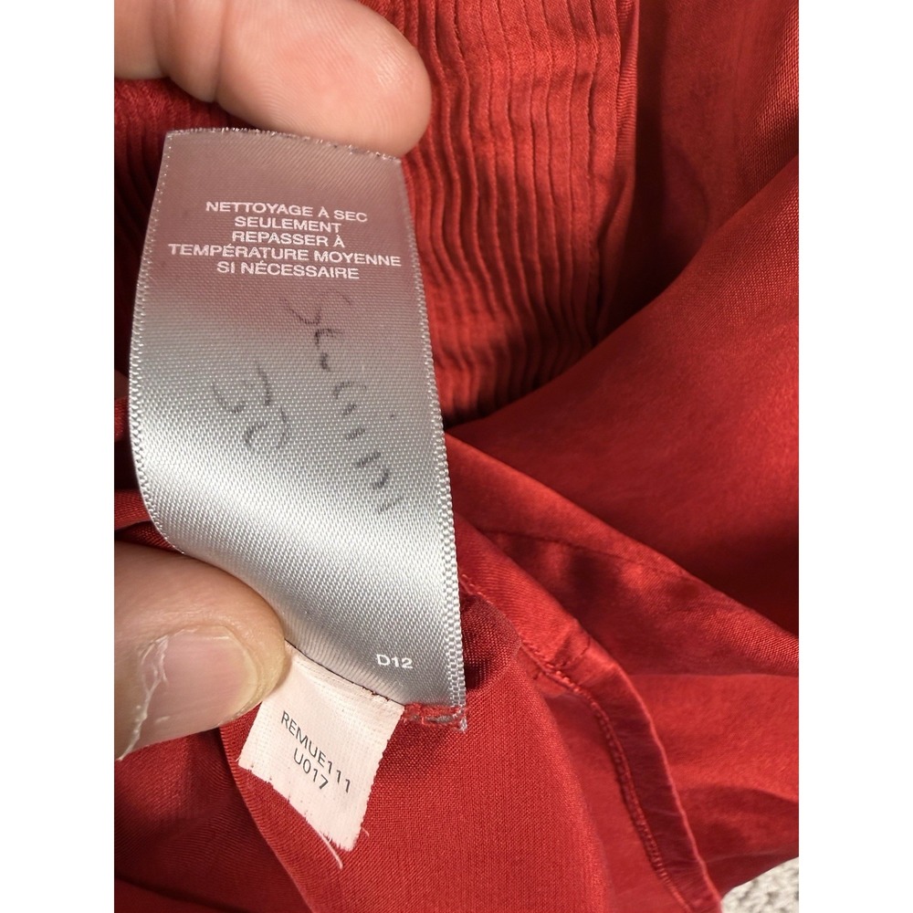 Liz Claiborne 100% Silk Pintuck Blouse Red‎ Peter Pan Collar Top L - Picture 9 of 16